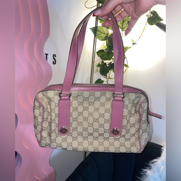 Gucci GG Mini Boston Bag Canvas x Leather Beige Pink Gold Hardware Made In Italy - Picture 6 of 12